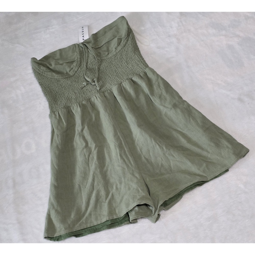 PacSun Womens Medium NWT Sage Green Strapless Smocked Bodice Romper